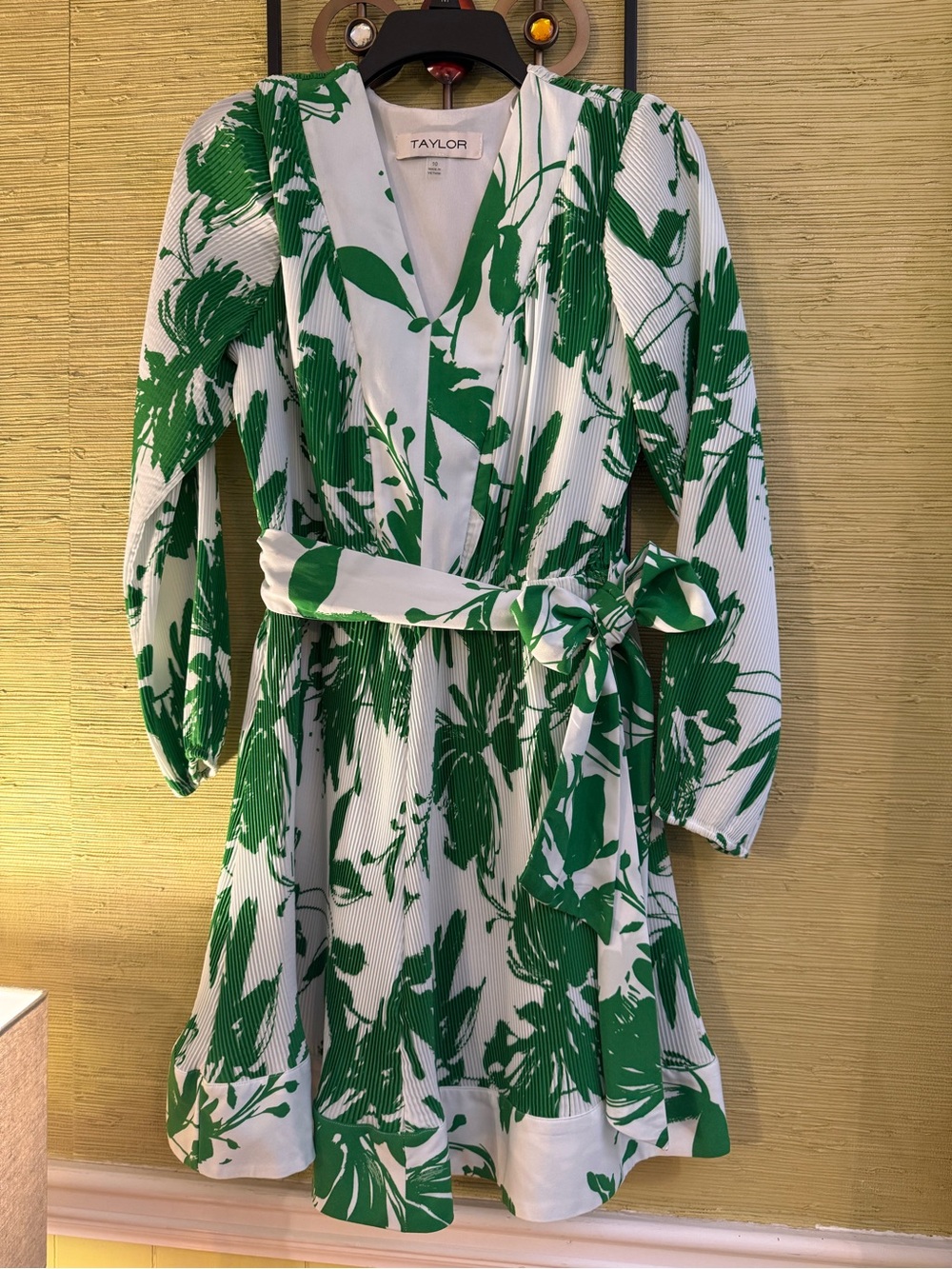 Taylor Green and White Botanical Tie-Waist Dress